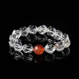 Faceted Clear Quartz and Flower Agate Bracelet with Powerful Cleansing Energy, Panidea Jewelry