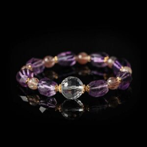 Faceted Amethyst and Clear Quartz Bracelet with Dynamic Light Reflection, Panidea Jewelry