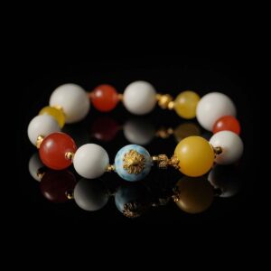 Mammoth Ivory and Baltic Amber with Nanhong Agate and Larimar Bracelet, Panidea Jewelry