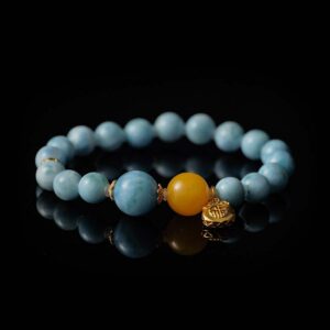 Larimar and Baltic Amber Bracelet, For Those Seeking Inner Peace,Panidea Jewelry